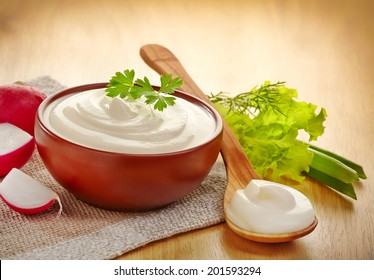 Bowl Of Sour Cream With Parsley