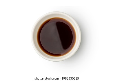 Bowl of Soy sauce isolated on white background with clipping path.Top view