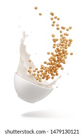 bowl of soybeans with soy milk splashing 