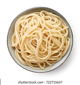 Bowl Of Spaghetti Isolated On White Background, Top View