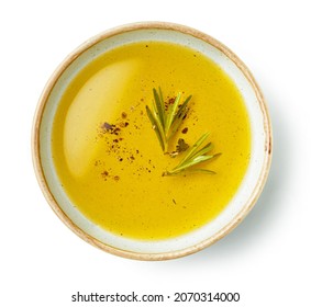 bowl of spicy oil isolated on white background, top view - Shutterstock ID 2070314000