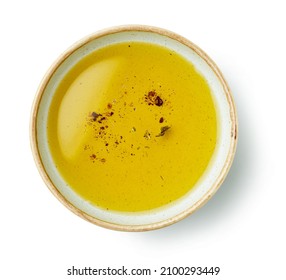 bowl of spicy oil isolated on white background, top view - Powered by Shutterstock