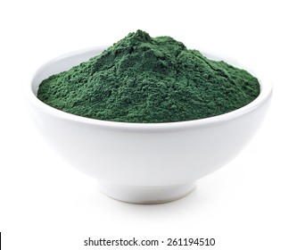 Bowl Of Spirulina Algae Powder Isolated On White