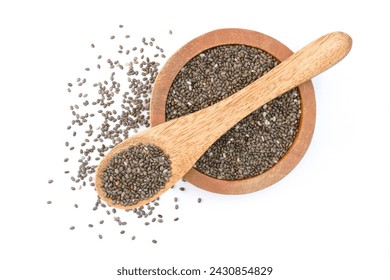 Bowl and spoon with chia seeds concept background