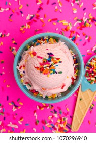 Bowl Of Strawberry Ice Cream With Sprinkles