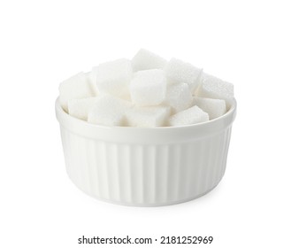 Bowl Of Sugar Cubes Isolated On White