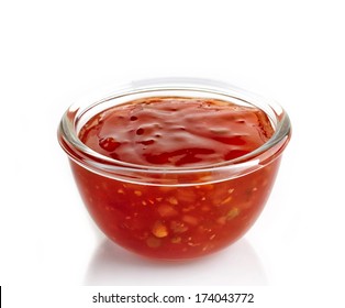 Bowl Of Sweet Chili Sauce Isolated On White