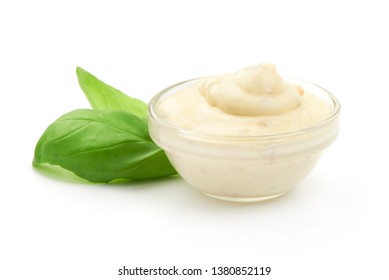 Bowl Of Tartar Sauce, Close-up, Isolated On White Background.