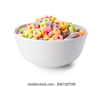 Bowl with tasty cereal rings on white background - Powered by Shutterstock