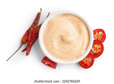Bowl of tasty chipotle sauce on white background - Shutterstock ID 2242782639