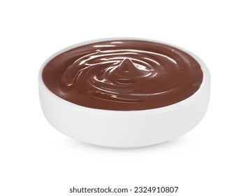 Bowl of tasty chocolate paste isolated on white
