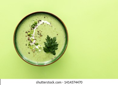 Bowl Of Tasty Cream Soup On Color Background