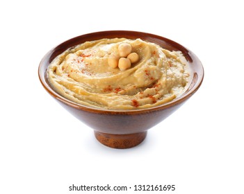 Bowl With Tasty Hummus On White Background