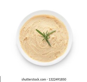 Bowl With Tasty Hummus On White Background