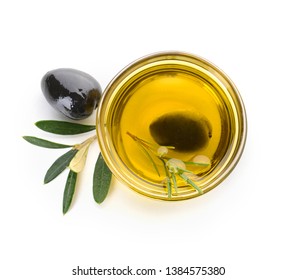 Bowl Of Tasty Olive Oil On White Background