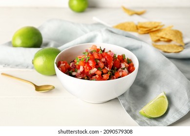 Bowl Of Tasty Pico De Gallo Salsa On Table