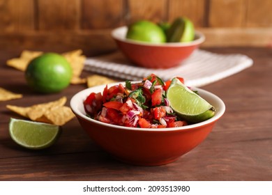 Bowl Of Tasty Pico De Gallo Salsa On Table