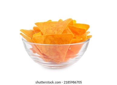 Bowl Of Tasty Tortilla Chips (nachos) On White Background