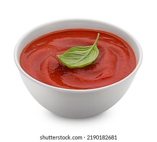 Bowl Of Tomato Paste Isolated On White Background