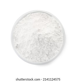 Bowl Of Tooth Powder On White Background, Top View