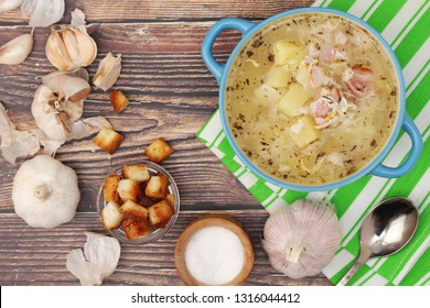 A Bowl With Traditional Czech Garlic Soup Cesnecka