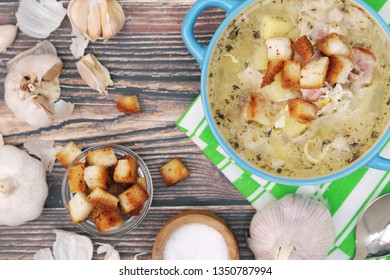 A Bowl With Traditional Czech Garlic Soup Cesnecka