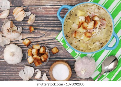 A Bowl With Traditional Czech Garlic Soup Cesnecka