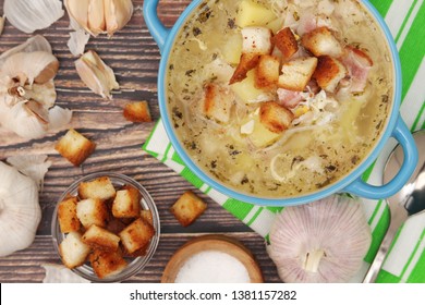 A Bowl With Traditional Czech Garlic Soup Cesnecka