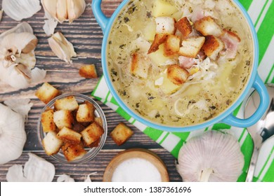 A Bowl With Traditional Czech Garlic Soup Cesnecka