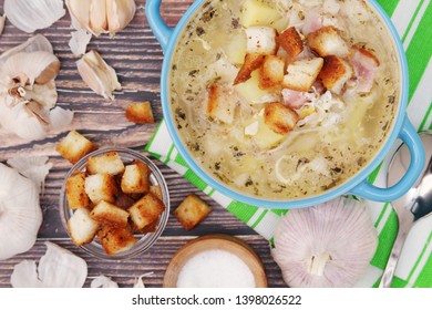 A Bowl With Traditional Czech Garlic Soup Cesnecka