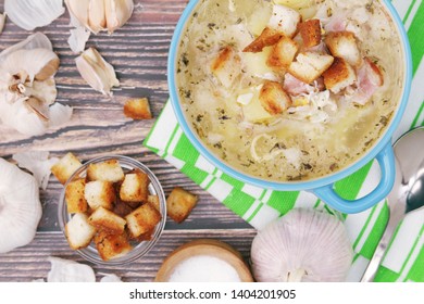 A Bowl With Traditional Czech Garlic Soup Cesnecka