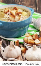 A Bowl With Traditional Czech Garlic Soup Cesnecka