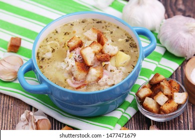 A Bowl With Traditional Czech Garlic Soup Cesnecka