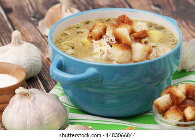 A Bowl With Traditional Czech Garlic Soup Cesnecka