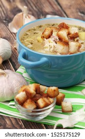 A Bowl With Traditional Czech Garlic Soup Cesnecka	