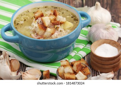 A Bowl With Traditional Czech Garlic Soup Cesnecka