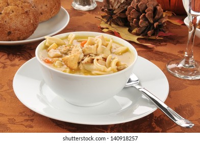 A Bowl Of Turkey Or Chicken Noodle Soup