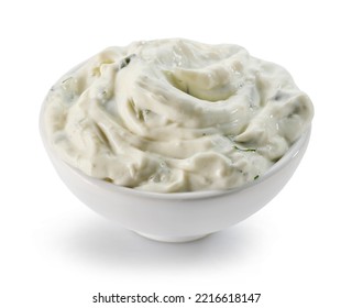 Bowl Of Tzatziki Sauce Isolated On White Background