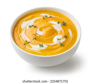 bowl of vegetable cream soup isolated on white background - Shutterstock ID 2254871755