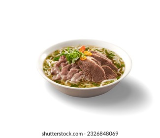A bowl of vietnamese dishes : pho, isolated on white background
