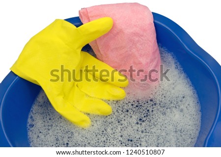 Bowl of wash water, glove and rag