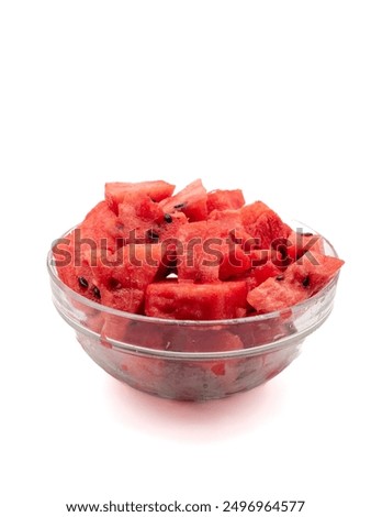 bowl of watermelon fruit cube slice isolated on white background