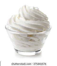 Bowl Of Whipped Cream Isolated On White Background