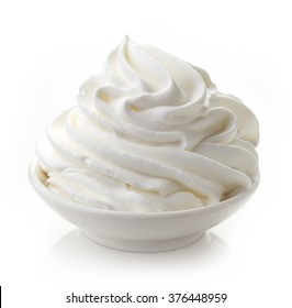 Bowl Of Whipped Cream Isolated On White Background