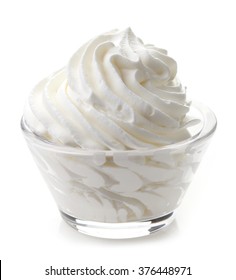 Bowl Of Whipped Cream Isolated On White Background