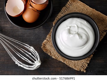 Bowl Of Whipped Eggs Whites, Top View