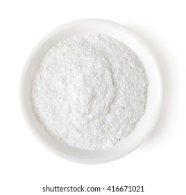 Bowl Of White Table Salt Isolated On White Background, Top View