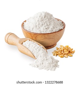 Bowl Of White Wheat Flour And Seeds Isolated