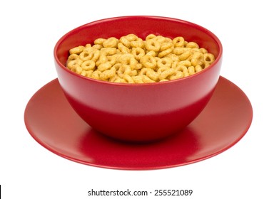 Bowl Of Whole Grain Cheerios Cereal Isolated.