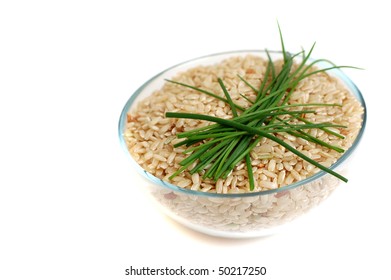 A Bowl Of Wholegrain Rice With Chives